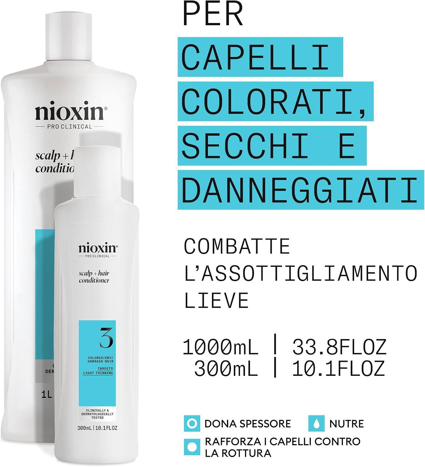 Detalle de Nioxin Scalp + Hair Thickening Sistema 3: kit per capelli colorati o secchi con assottigliamento lieve