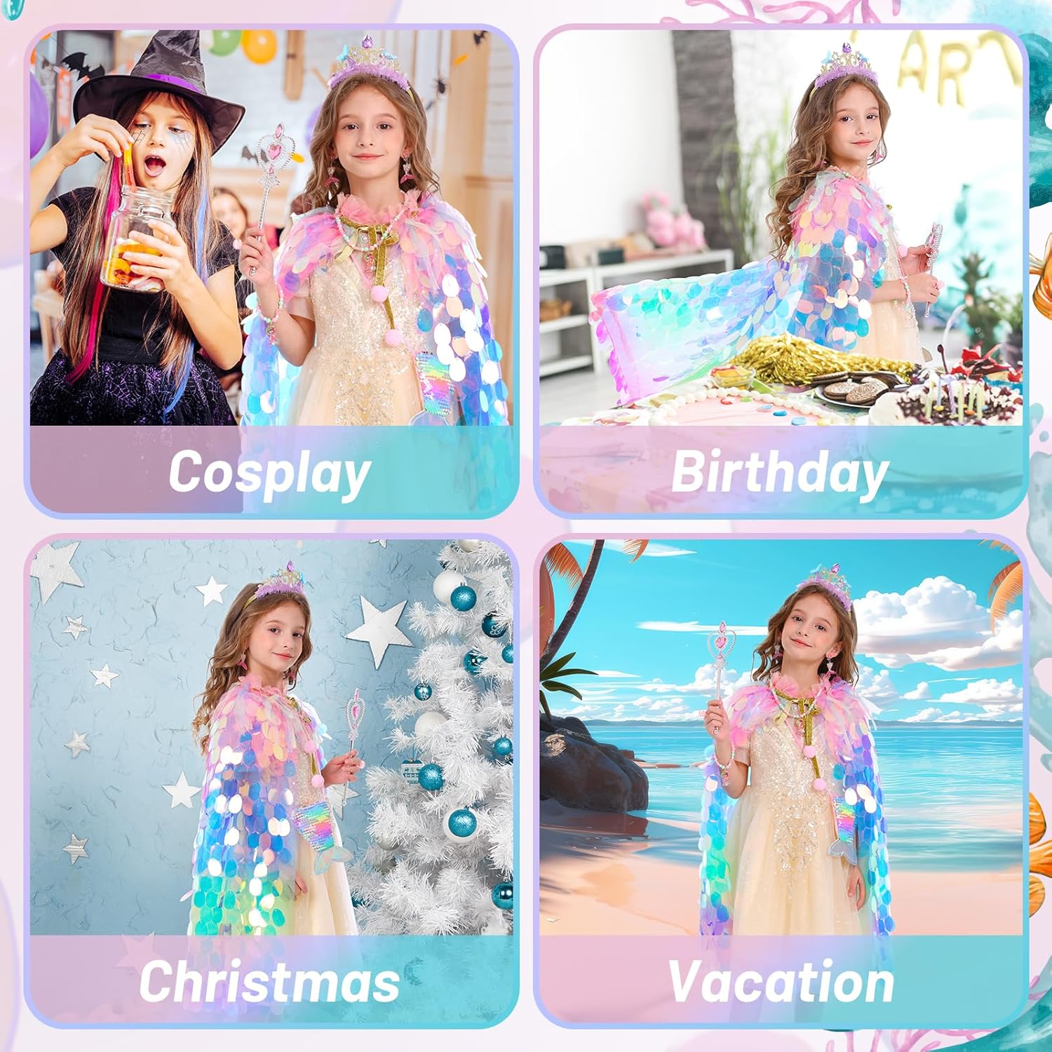 Thumbnail 5 de LIMIROLER Mermaid Princess Dress Up Kit 9 pcs