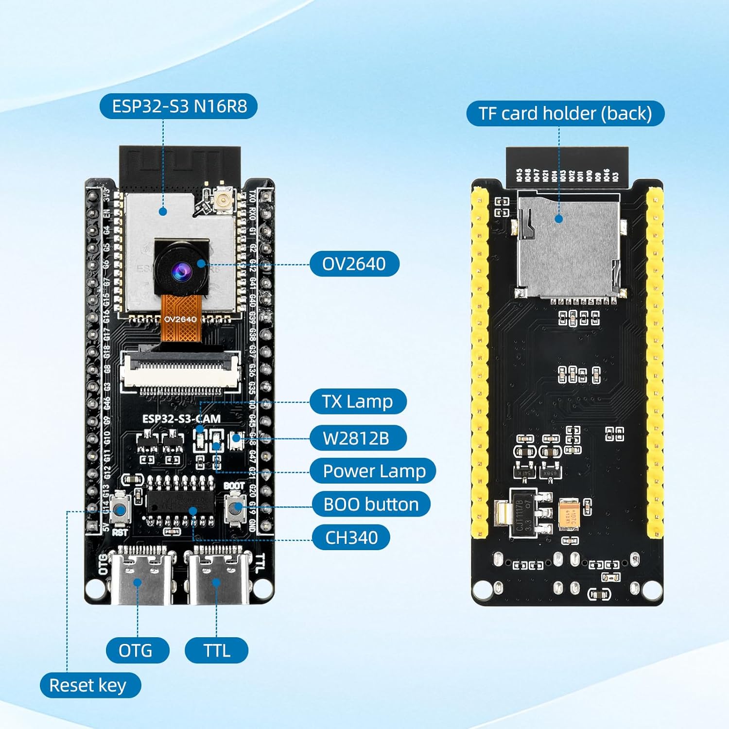 Thumbnail 3 de diymore ESP32-CAM Development Board für ESP32-S3 (WiFi/Bluetooth, Dual-Core, TF-Kartenmodul)