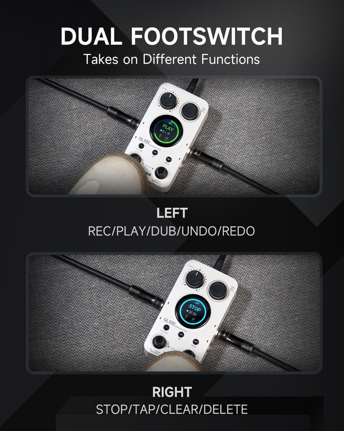 Detalle de MOOER GL100 Looper Pedal and Drum Machine with 220 Patterns and Touchscreen