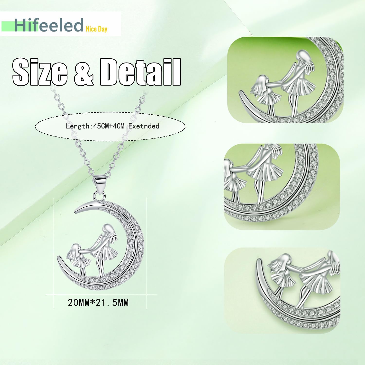 Thumbnail 4 de Hifeeled Halskette aus Sterling Silber 925 mit Mond-Anhänger – Geschenk für Mutter & Tochter