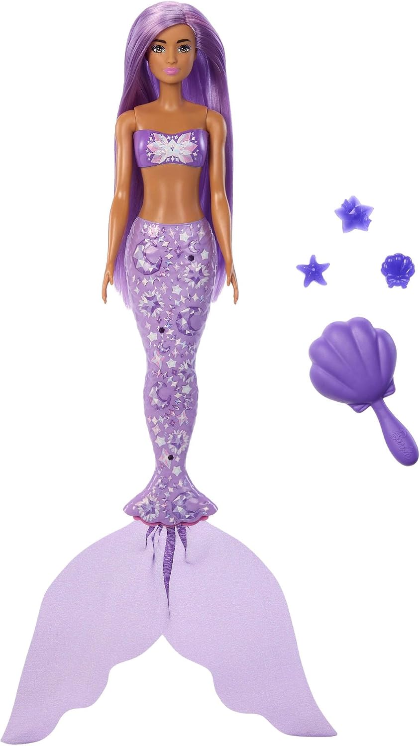 Detalle de Barbie Color Reveal Meerjungfrauen-Puppe mit 6 Überraschungen – Farbwechsel, Anhänger & Accessoires