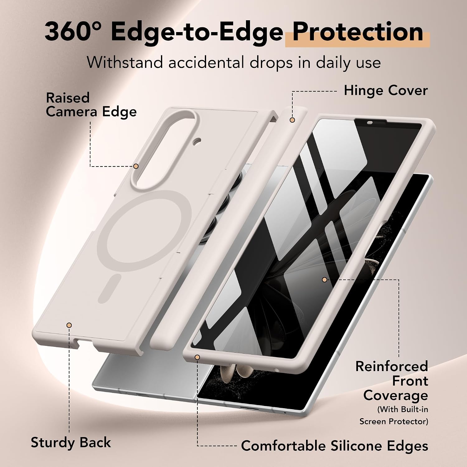 Thumbnail 2 de Magnetic for Samsung Galaxy Z Fold 7 Case with Privacy Shield, Liquid Silicone, Built-in Kickstand & Full Body Hinge Protection