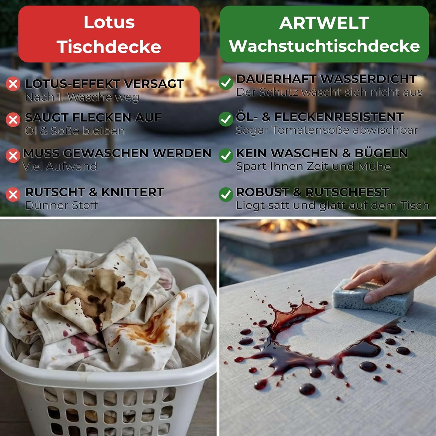 Thumbnail 3 de Artwelt Wachstuchtischdecke abwaschbar aus PVC für Outdoor & Balkon (220×140 cm, Silver Grey)