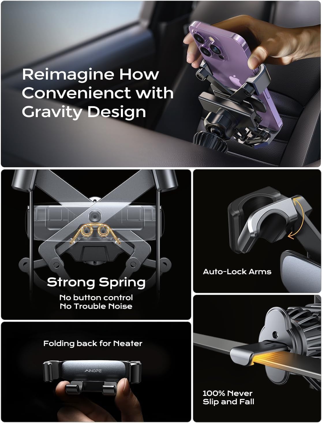 Thumbnail 6 de AINOPE 2025 Gravity Car Phone Holder 4–7"