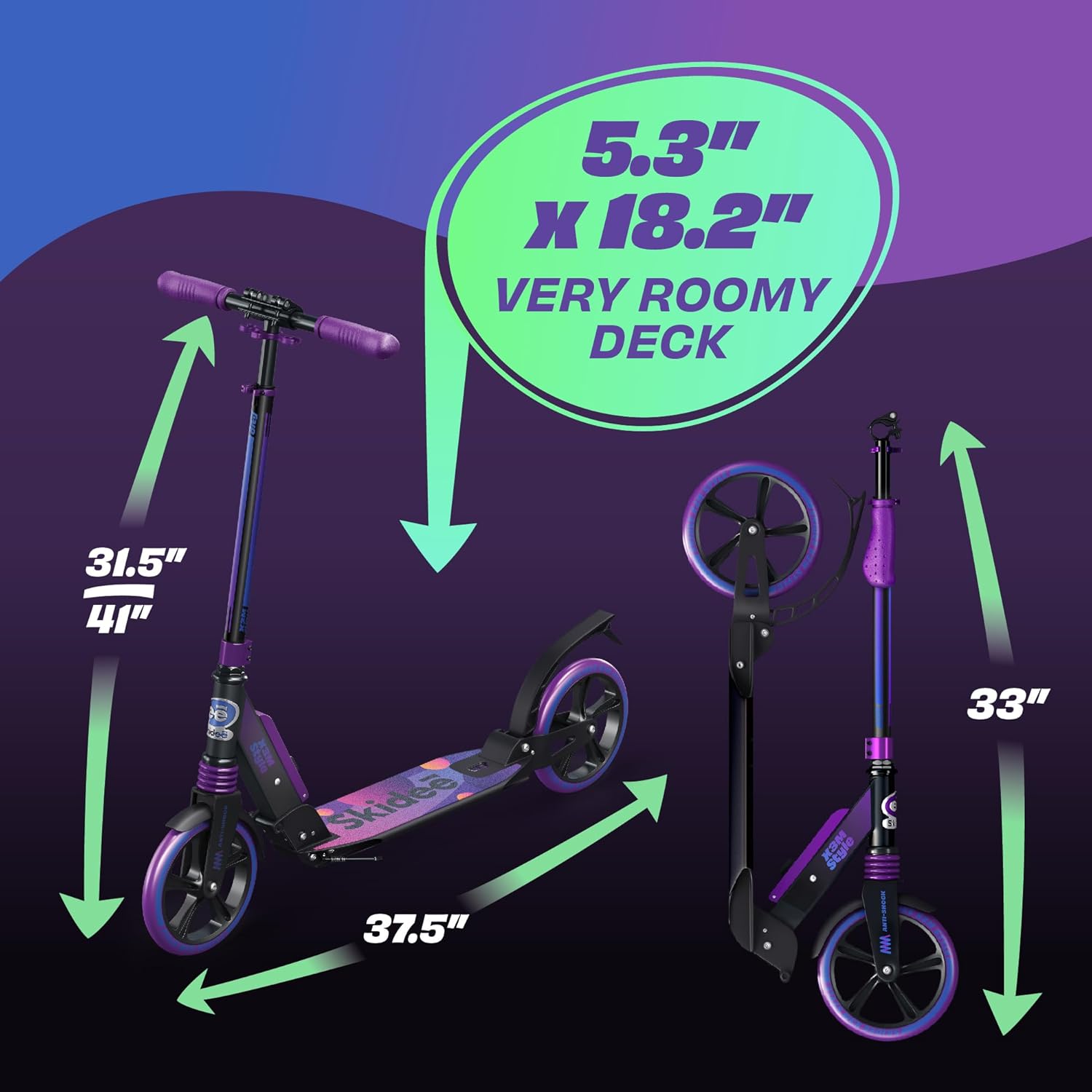 Thumbnail 4 de Skidee Adult & Teen Scooter: Adjustable, Foldable, and Lightweight with Anti-Shock Suspension