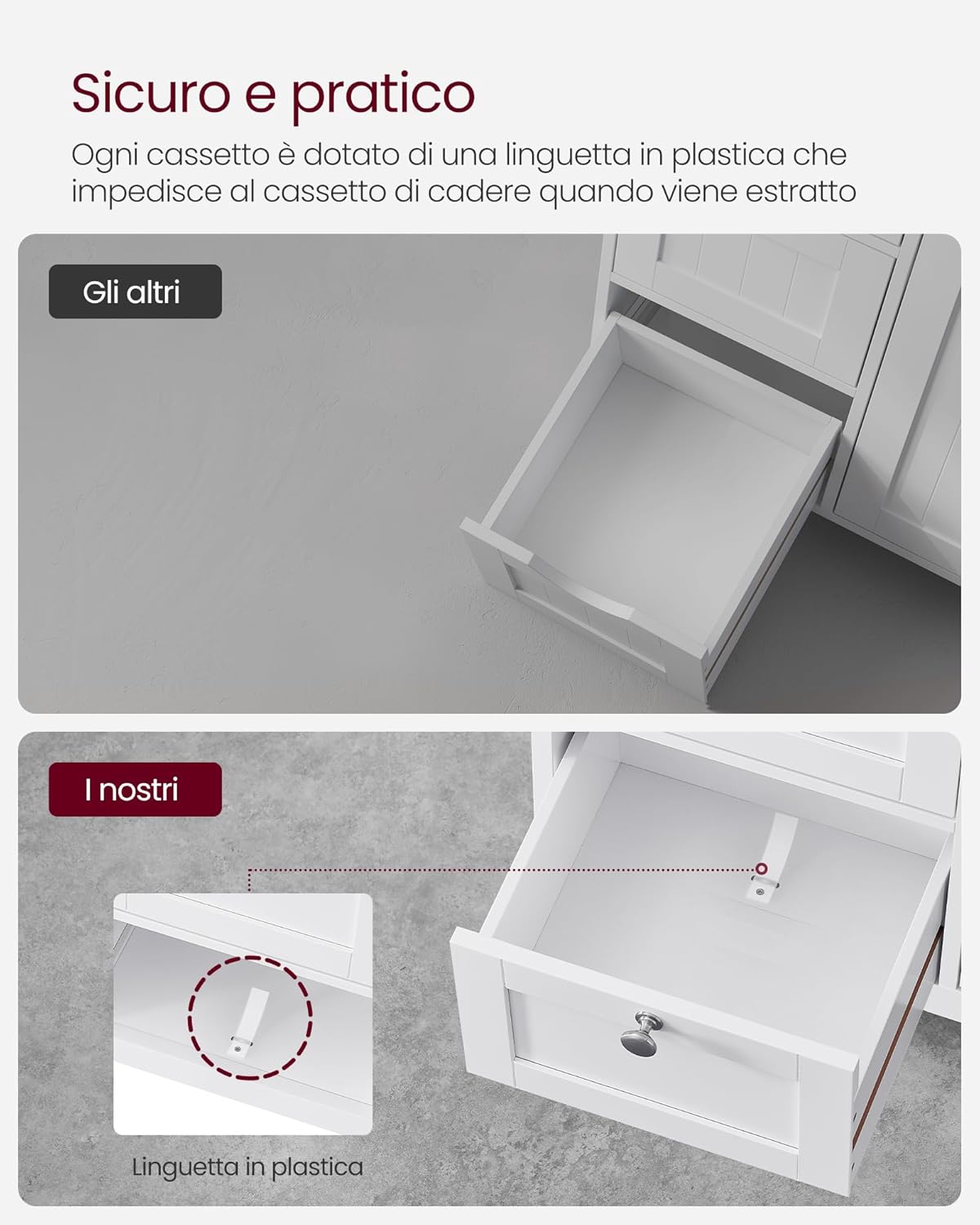 Thumbnail 5 de VASAGLE Mobile da Bagno BBC542P31V1 con 3 cassetti e ripiani regolabili, 30 x 60 x 80 cm