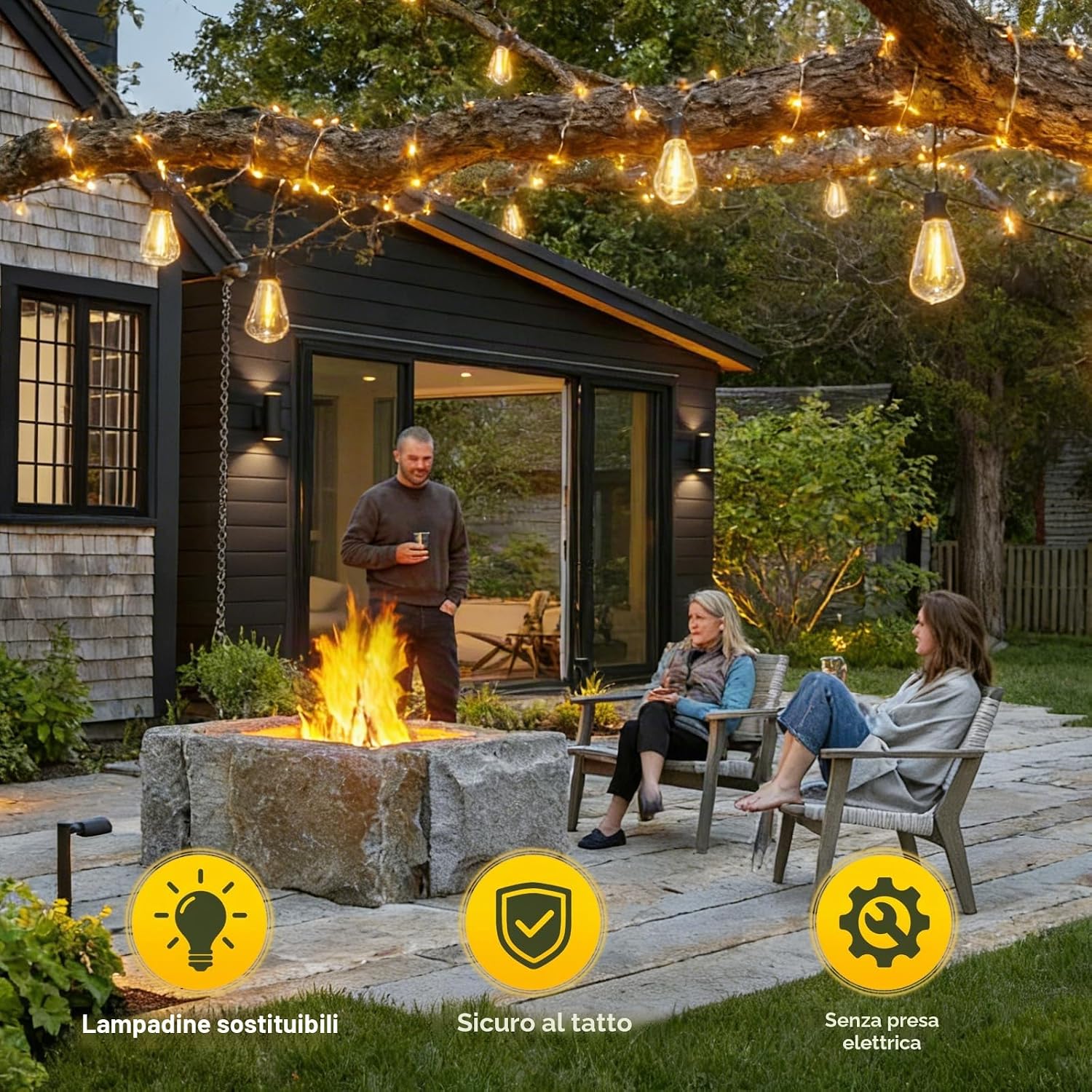 Detalle de Wweixun2020: Catena esterna ST38 15 m/50 ft con 20 LED + 1 ricambio, luce calda 2200K