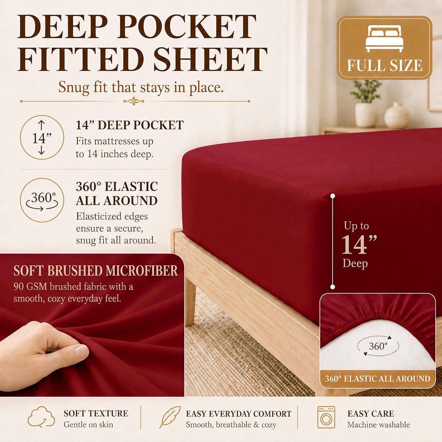 Detalle de CozyLux CLUS25G90D9FU Full-Size Comforter Set, Dark Red, 240 GSM
