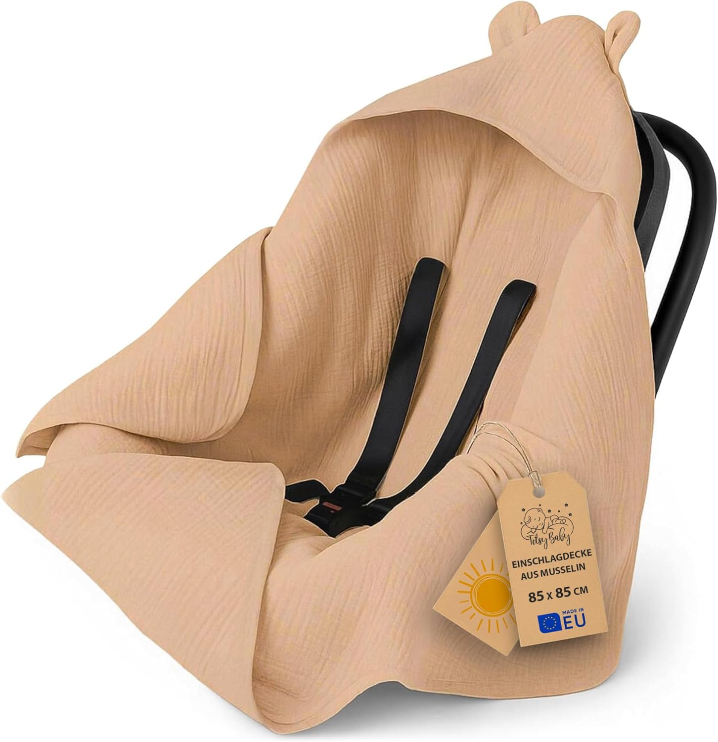 Thumbnail 5 de Totsy Baby Musselin-Einschlagdecke für Babyschale & Kinderwagen, 90x90 cm (Oeko-Tex)