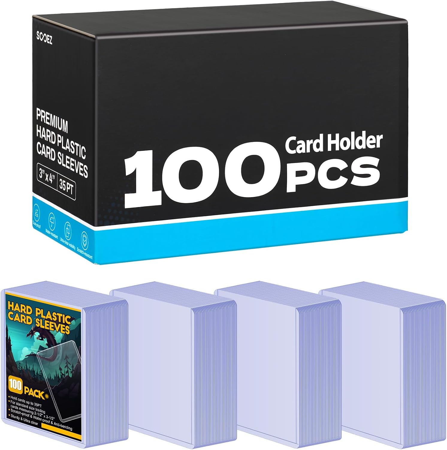 Detalle de Sooez 3" x 4" Rigid Card Sleeves, Clear PVC, 35PT, 100 Pack