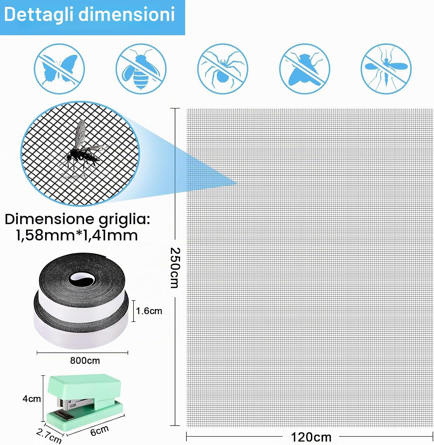 Thumbnail 4 de WEVOL Zanzariera Finestra 120x250 cm: installazione rapida senza perforazioni per finestre con rete in fibra di vetro