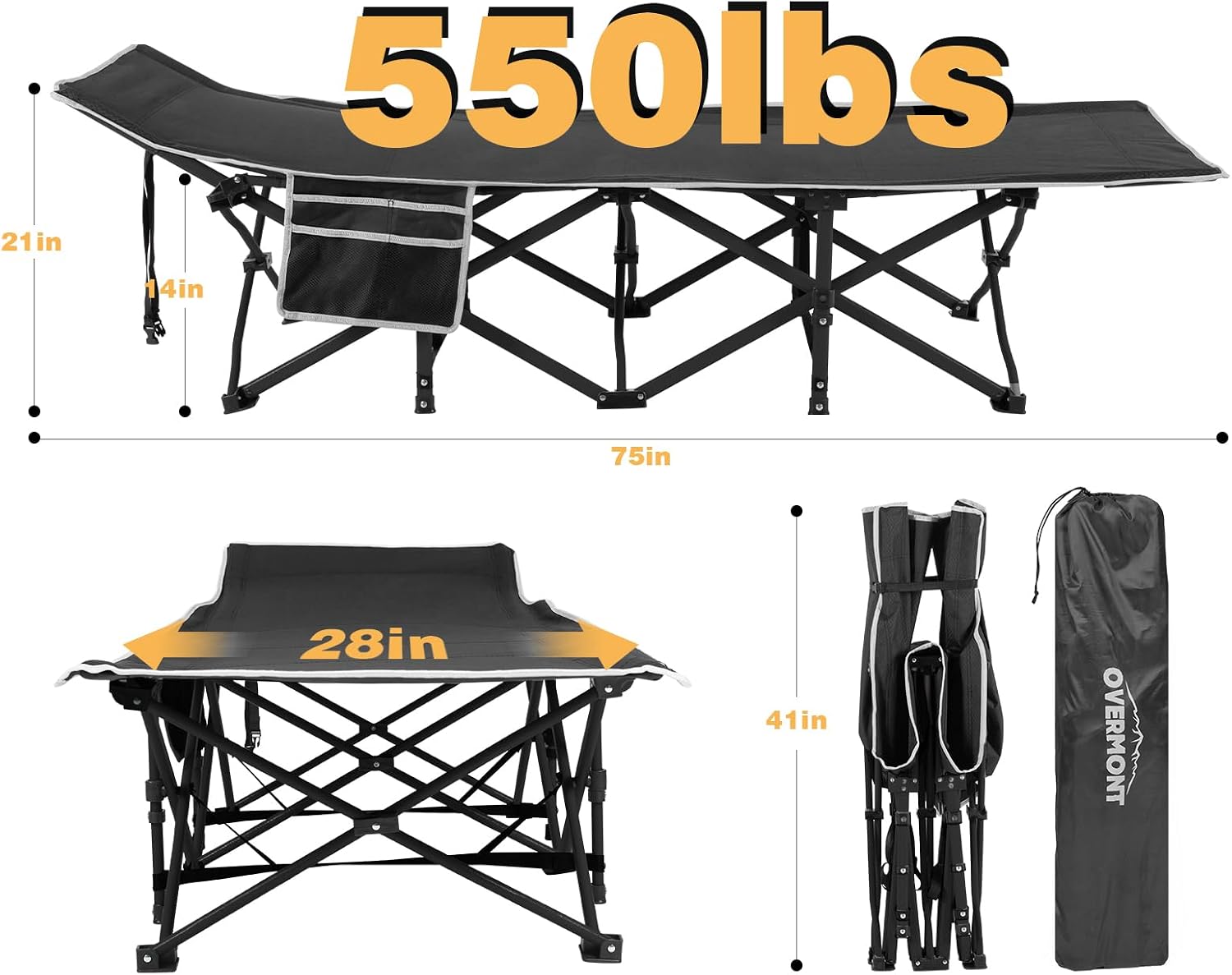 Thumbnail 1 de Overmont Folding Camping Cot, 28-inch