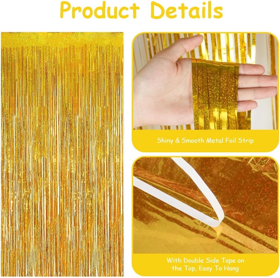Thumbnail 2 de OFFCUP Metallic Fringe Curtains, 3-Piece Shiny Party Backdrop