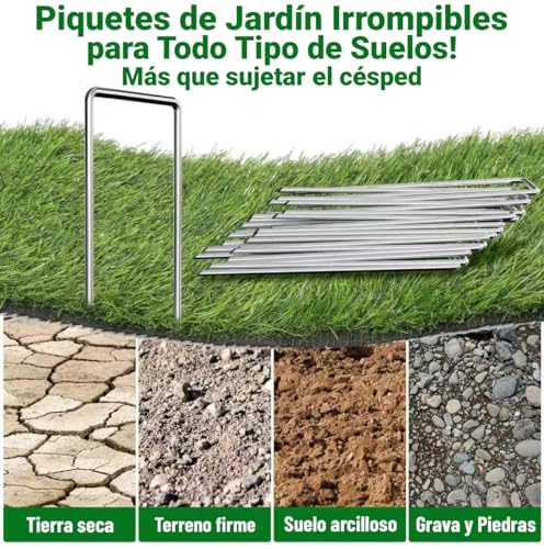 Detalle de Amagabeli: Juego de 200 estacas galvanizadas para jardín, 150 mm, punta achaflanada