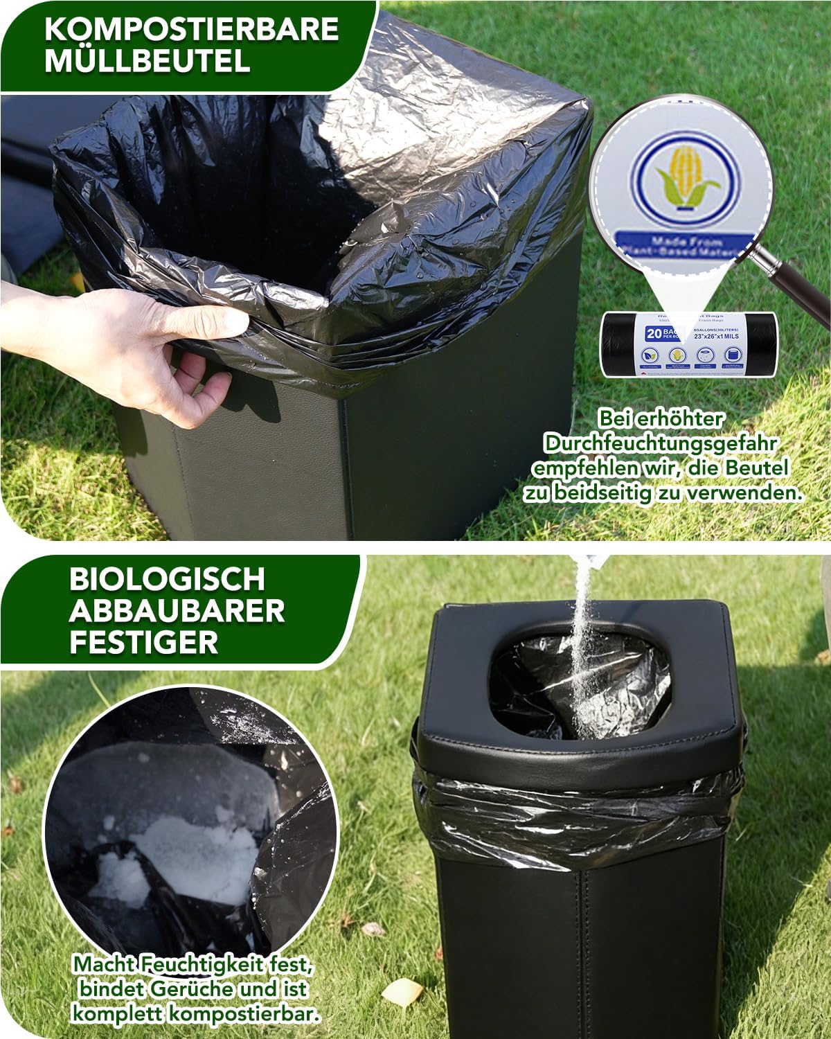 Detalle de E EASTSTORM Faltbare Campingtoilette – 42 cm Sitzhöhe, belastbar bis 200 kg, kompakt & vielseitig