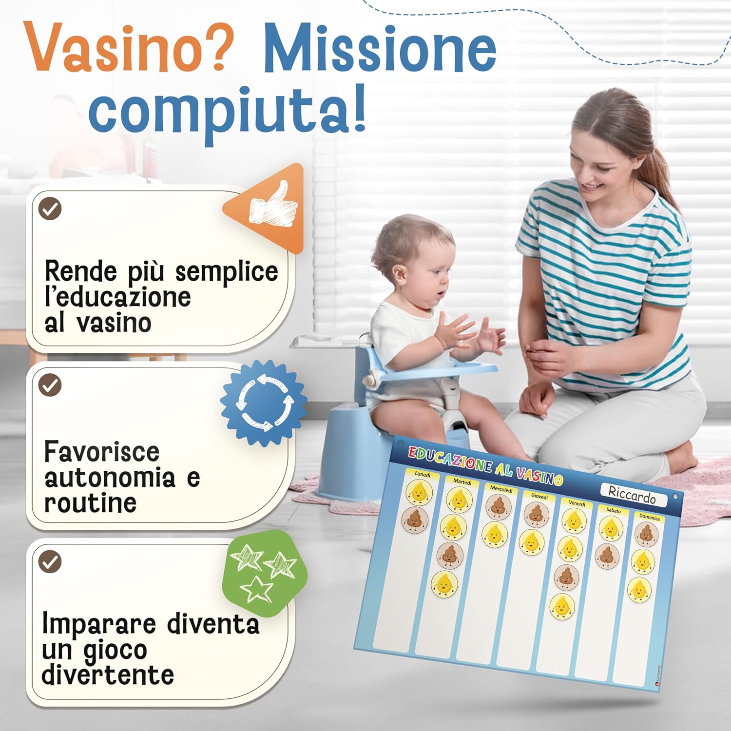 Thumbnail 1 de LIKARTO Spannolinamento bambini – Lavagna magnetica con 60 magneti per seguire il passaggio al vasino