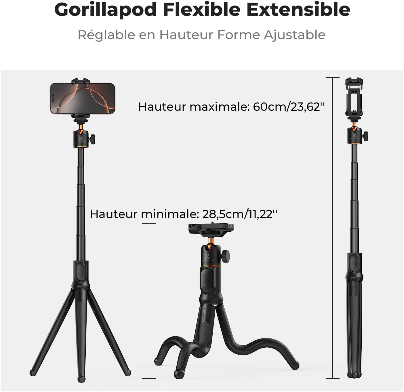 Detalle de K&F Concept MS29 trépied flexible 395 g
