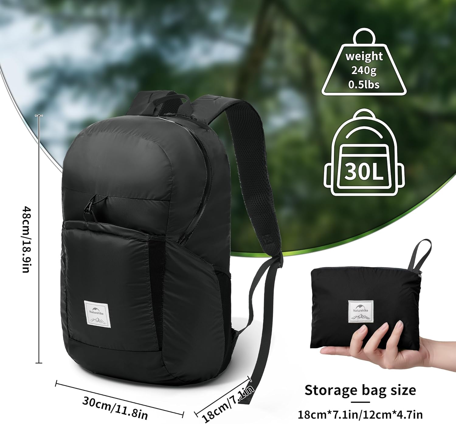 Detalle de Naturehike Sac à dos de randonnée léger 18–30 L : polyvalence et pliabilité pour la randonnée et le camping