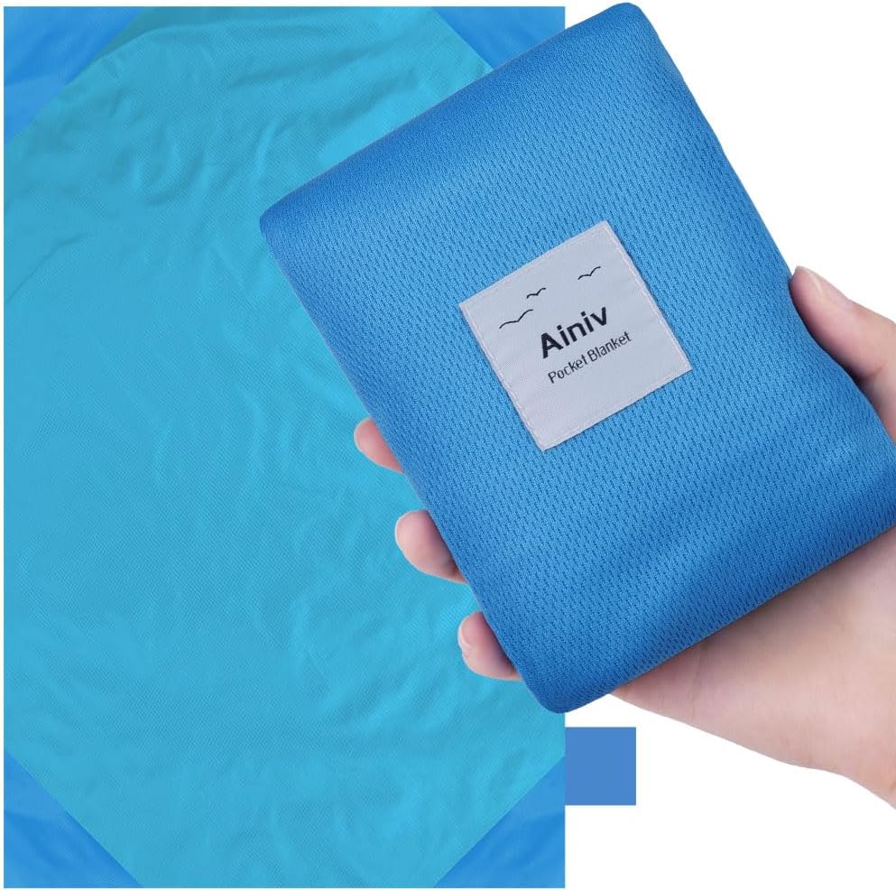 Detalle de Ainiv Picnic Blanket, Mini Pocket Beach Mat 200 x 210 cm (5-8 People) – Foldable, Lightweight Waterproof Sand Free