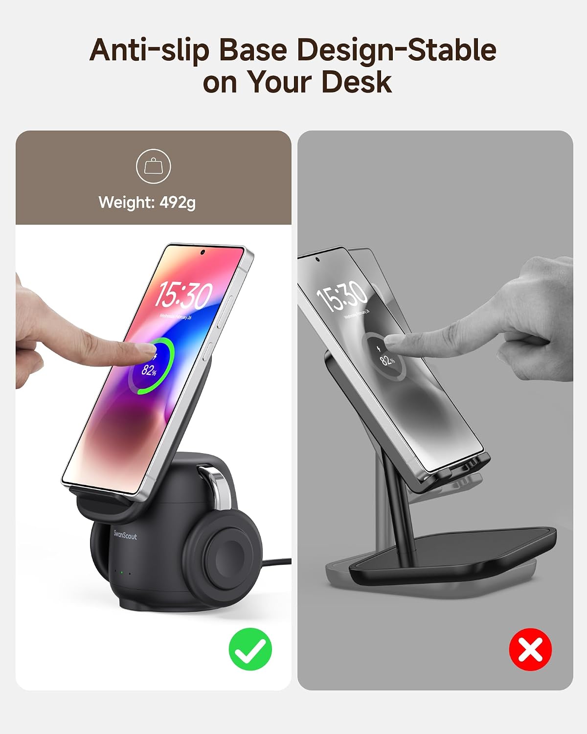 Detalle de SwanScout 707S 3-in-1 Wireless Charging Station for Samsung phones, Galaxy Watch and Buds