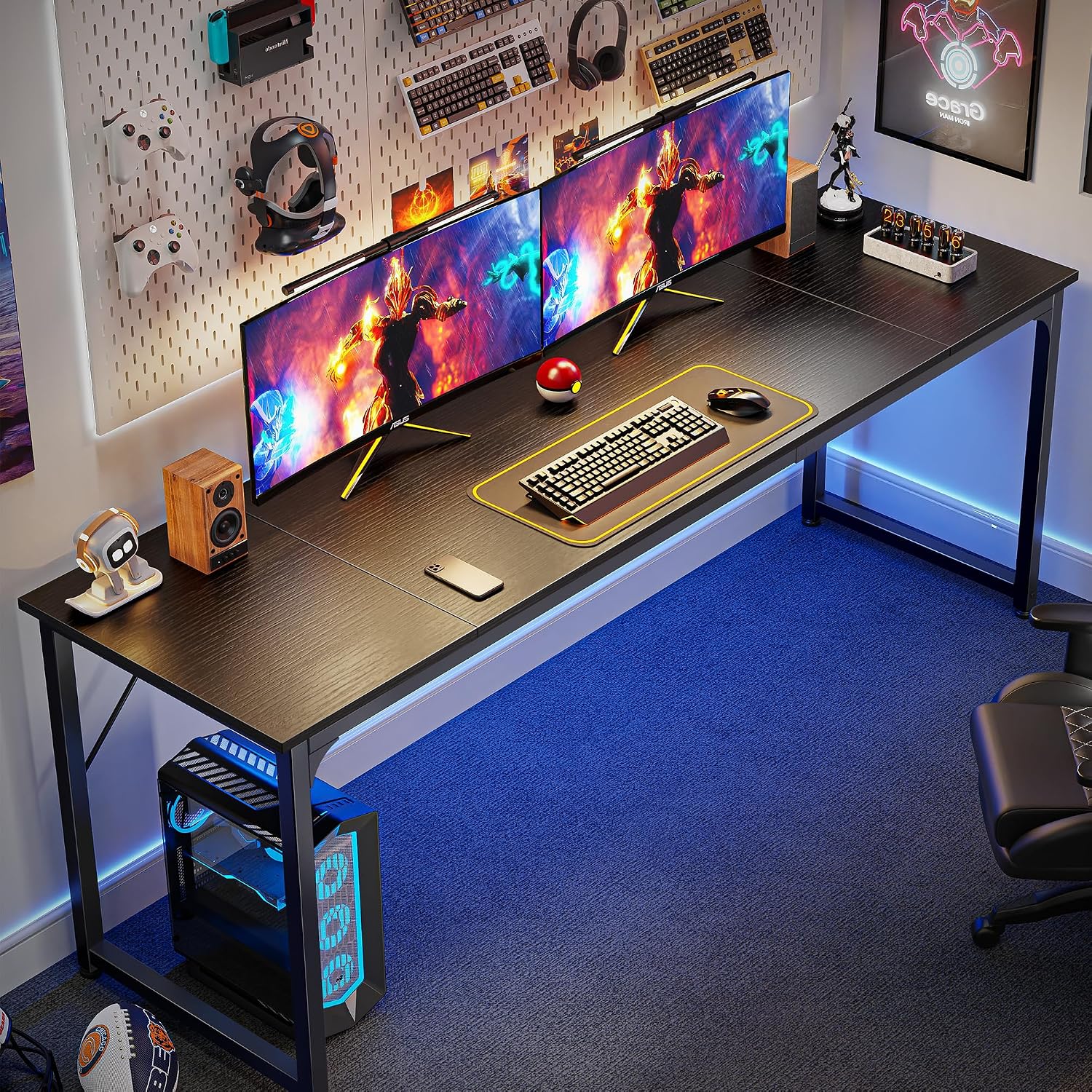 Detalle 2 de Huuger 80-Inch Computer Desk, Black Engineered-Wood Top, Metal Frame