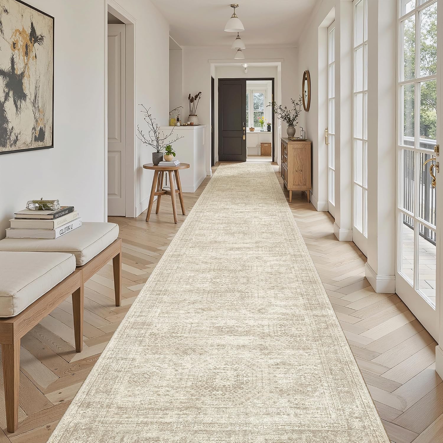Detalle de Soalmost 3' x 18' Washable Runner Rug with Low Pile and Non-Slip TPR Backing