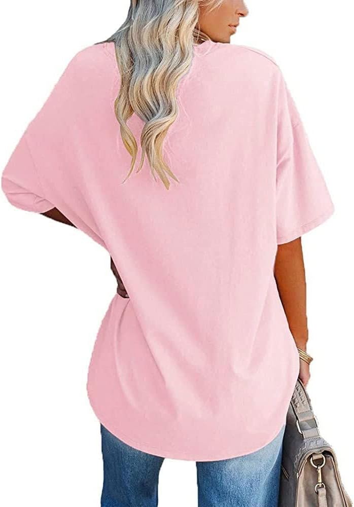 Detalle de Famulily Women's Summer Casual V Neck Half Sleeve T Shirt – Oversized Baseball Top