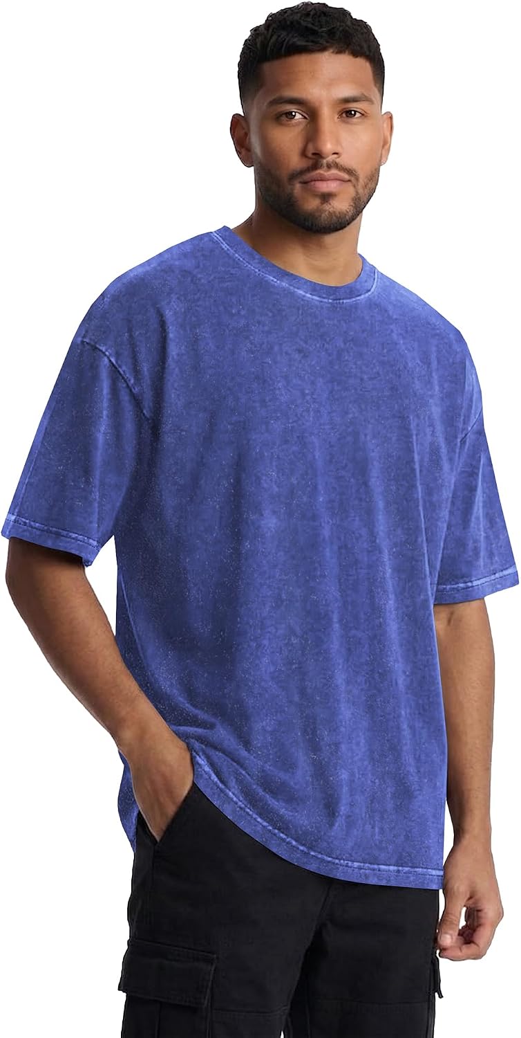 Detalle de Oversized TShirts for Men Short Sleeve Vintage Washed Basic Loose Tees 2026
