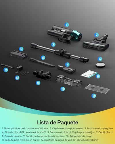 Thumbnail 10 de Vexilar V15Max aspiradora sin cable con fregona, 65KPa y 60 min (1,5L) para suelos y alfombras