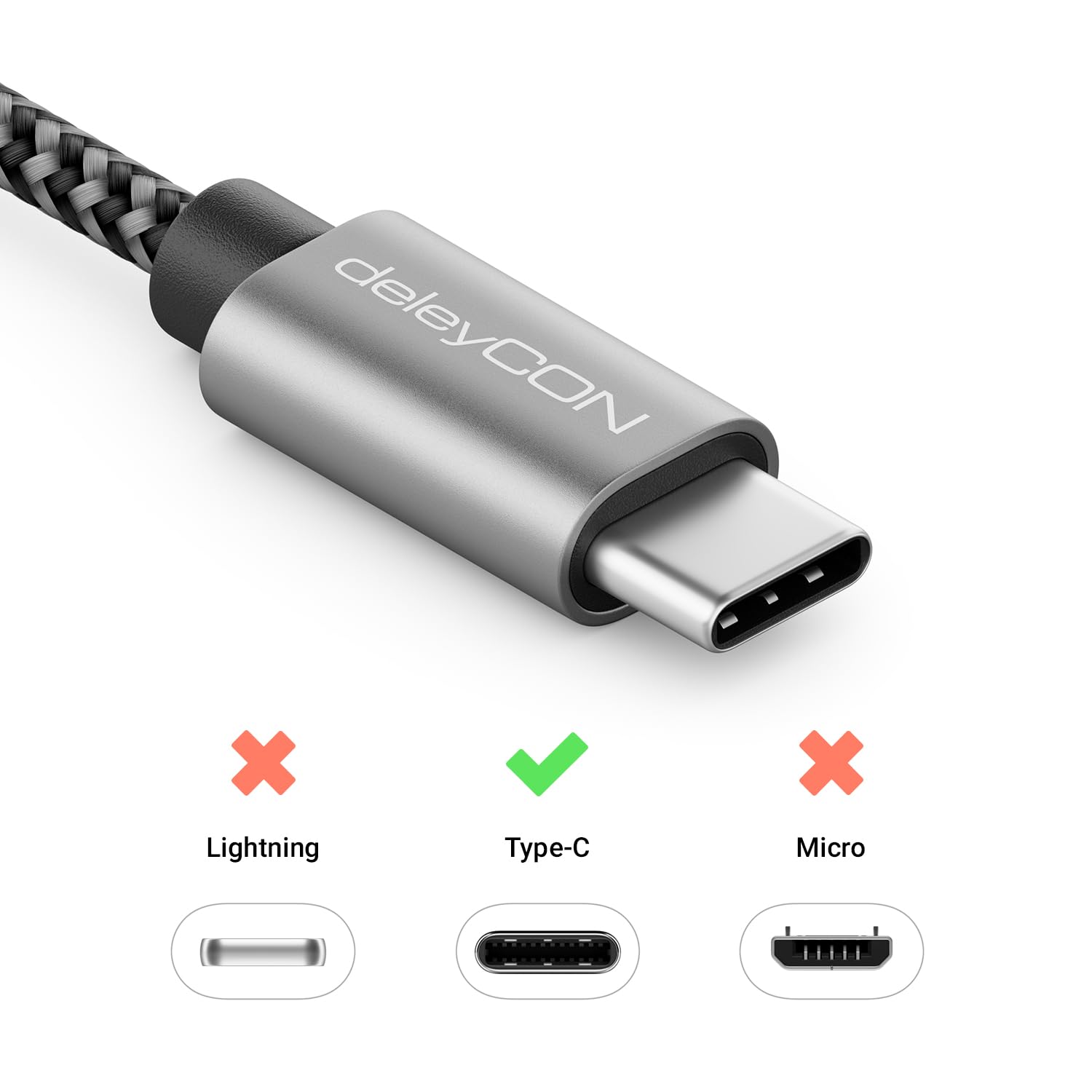 Thumbnail 5 de deleyCON 1m 240W USB-C Cavo Ricarica PD3.1 – USB-C a USB-C, nylon intrecciato