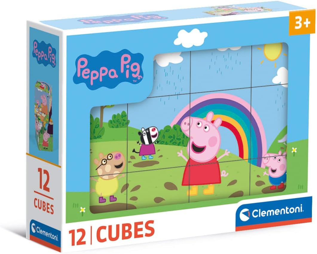 Detalle de Clementoni Peppa Pig 12 Würfel Puzzle (41195) – 12 Würfel für 6 Bilder, Spiel für Kinder ab 3 Jahren