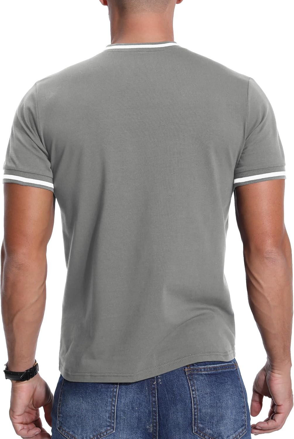 Detalle de KUYIGO Mens Zip Henley T-Shirt Deer Head Embroidery – Regular Slim Fit