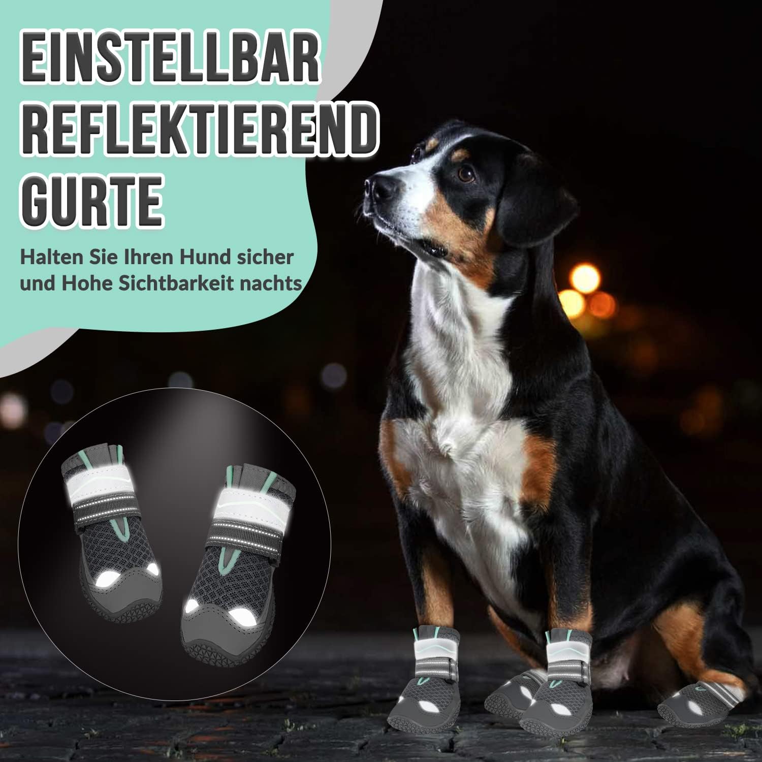 Thumbnail 5 de Eyein Hundeschuhe Pfotenschutz – atmungsaktiv, rutschfeste Sohle, reflektierender Klettverschluss (4 Stück, Dunkelgrau, Größe 3)