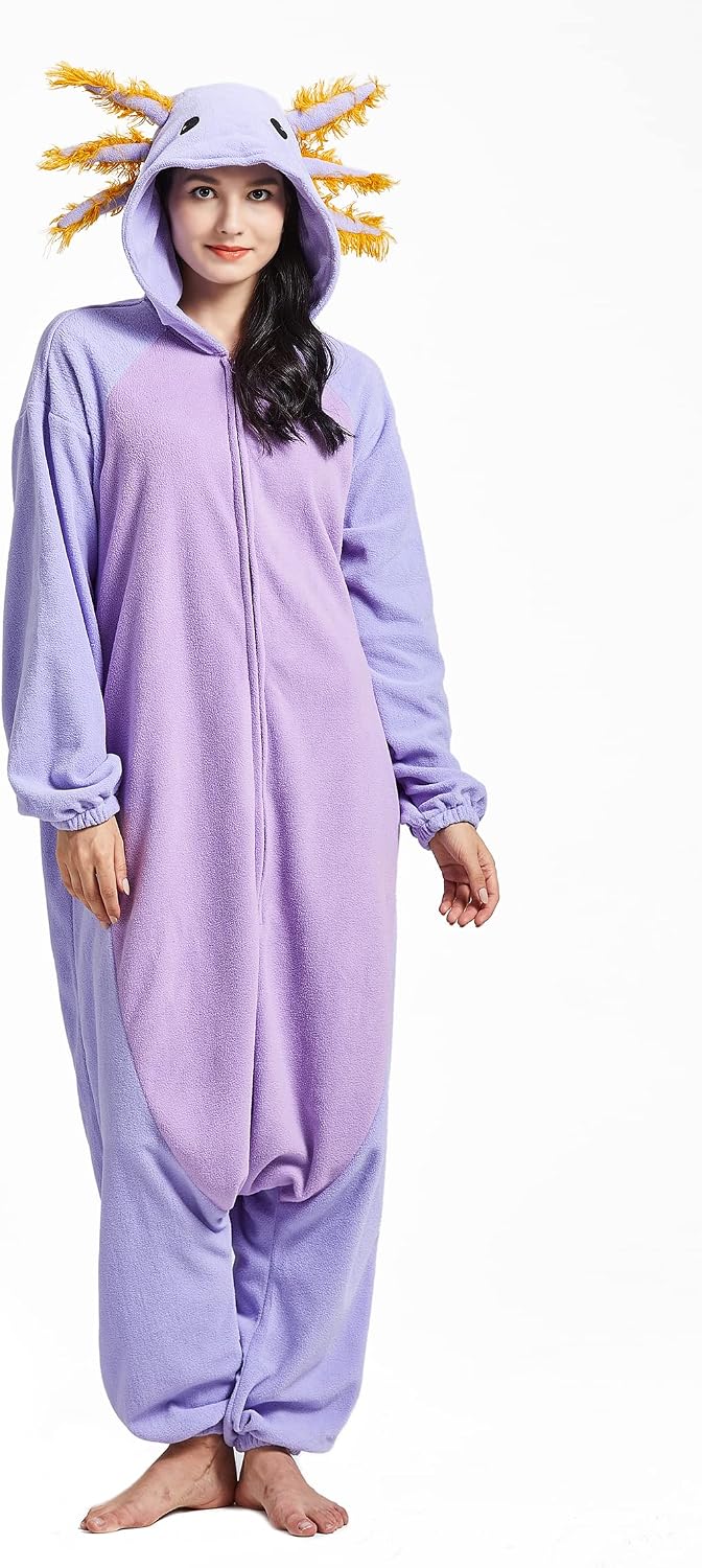 Detalle 2 de DELEY Adult Axolotl Onesie Costume with Plush Fabric and Side Pockets