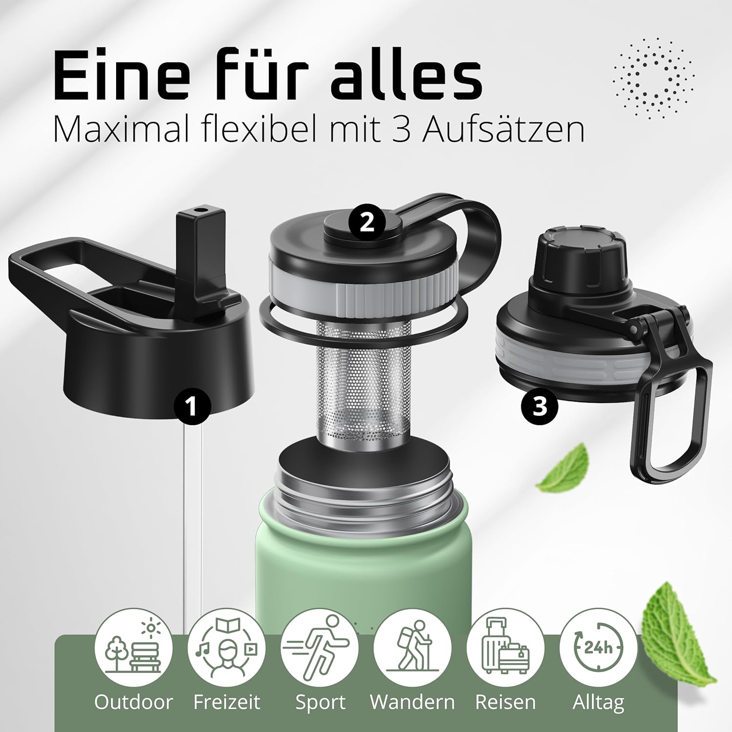 Thumbnail 1 de ACTIVE FLASK Edelstahl Trinkflasche – 680 ml, 3 Deckel, BPA-frei, auslaufsicher, Kohlensäure geeignet