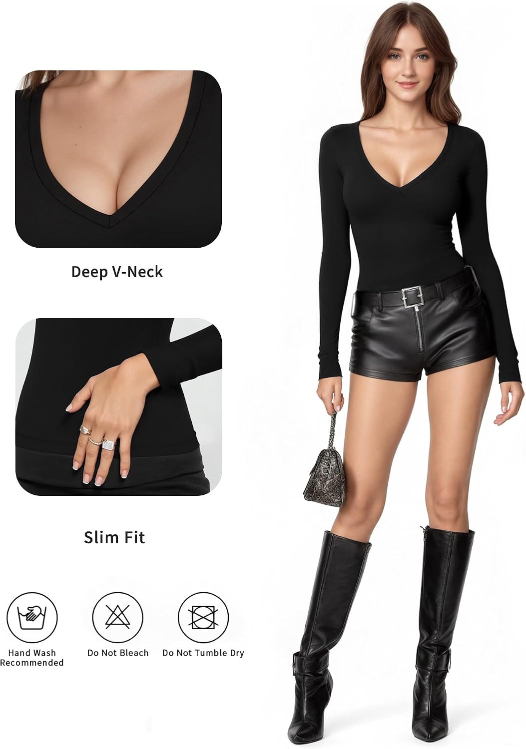Detalle de ALGALAROUND Women's Long Sleeve V-Neck Slim Fit T-Shirt