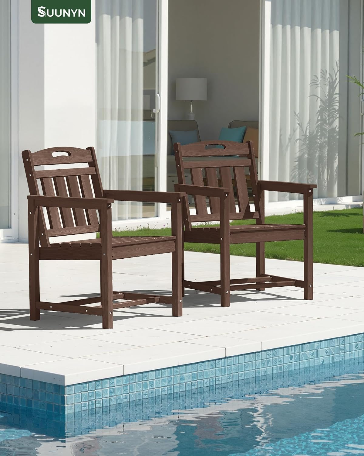 Thumbnail 6 de SUUNYN dining chair Set of 2 HDPE Outdoor Patio Chairs, Brown