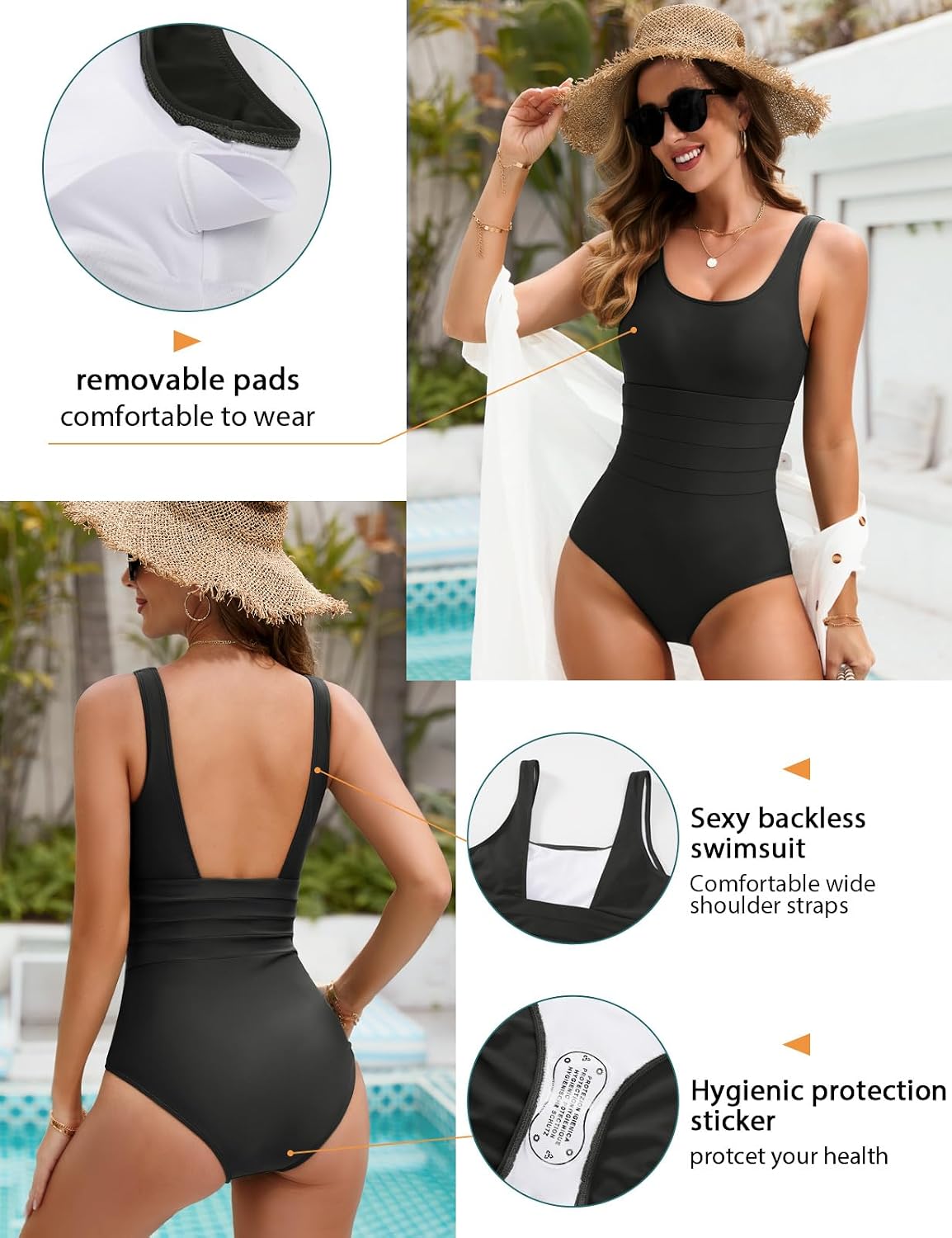 Thumbnail 4 de Costume da bagno intero donna UMIPUBO con scollo a U e imbottitura push up (curvy)