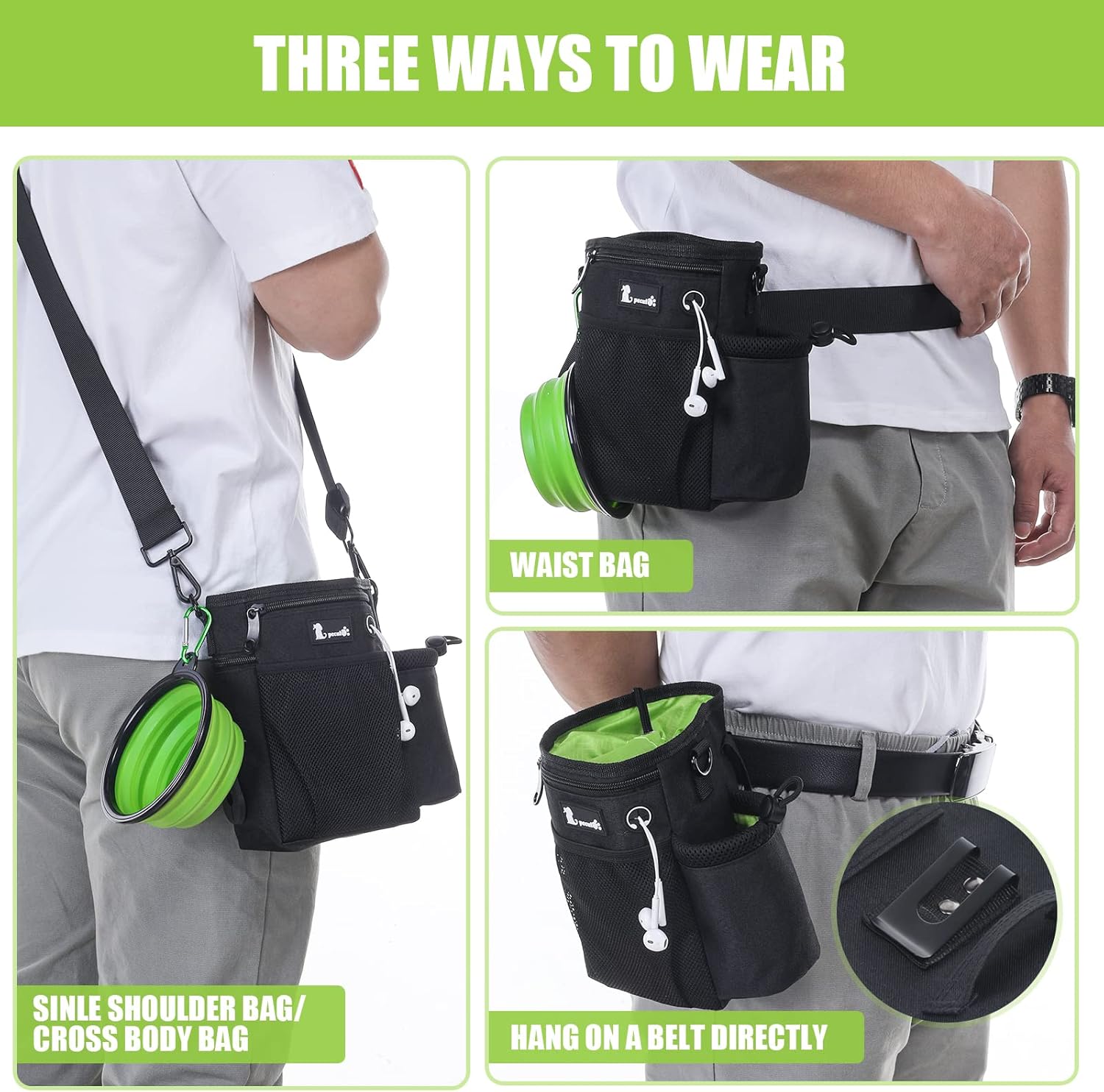 Thumbnail 3 de pecute Large Dog Treat Pouch Bag with Water Bottle Holder (Black) – waterproof walking training bag