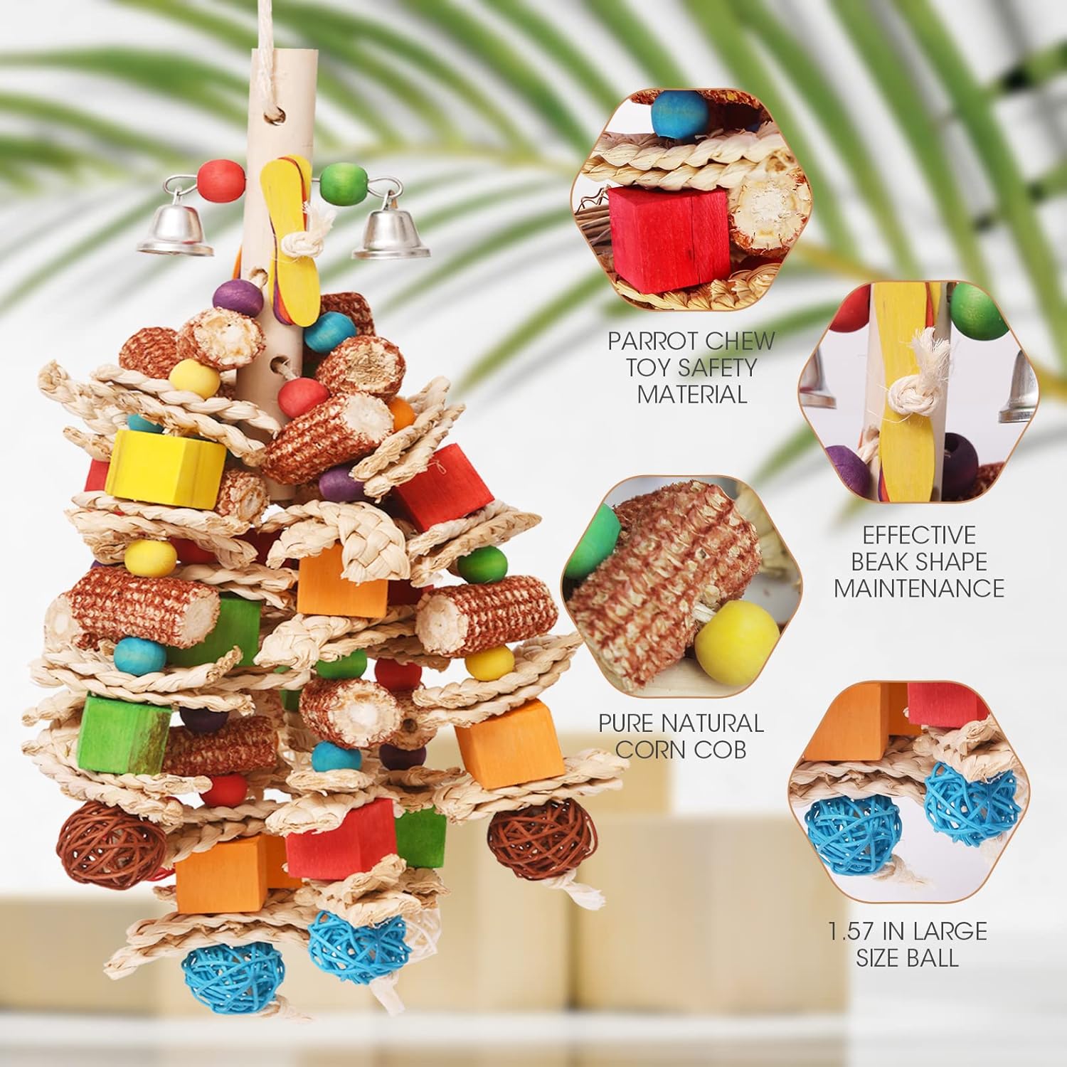 Detalle de MYMULIKE giochi per pappagalli colorati in corda da masticare con campanelle