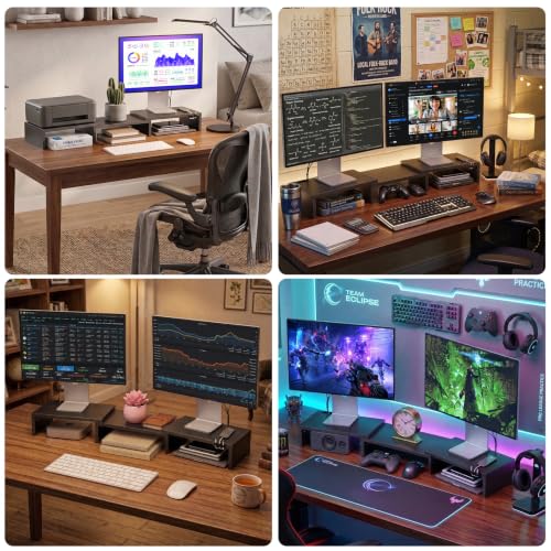 Thumbnail 7 de Yirilan Adjustable Dual Monitor Riser with Phone Holder and Cable Management