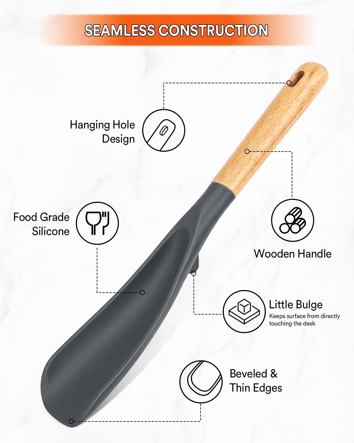 Detalle de Cooking Spoon for Nonstick Cookwares with Wood Handle – 11.4 inch, BPA-Free Matte Silicone