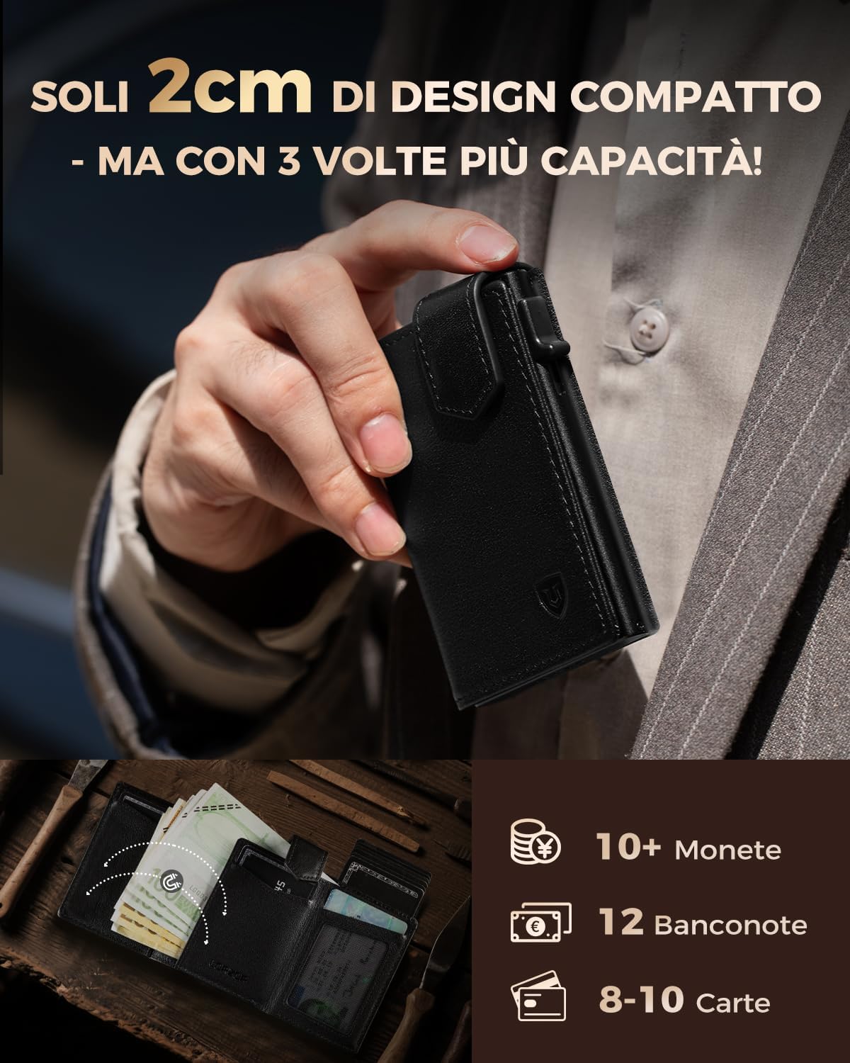 Thumbnail 4 de LORZOR Portacarte Uomo con Portamonete XXL: stile slim, RFID e chiusura magnetica