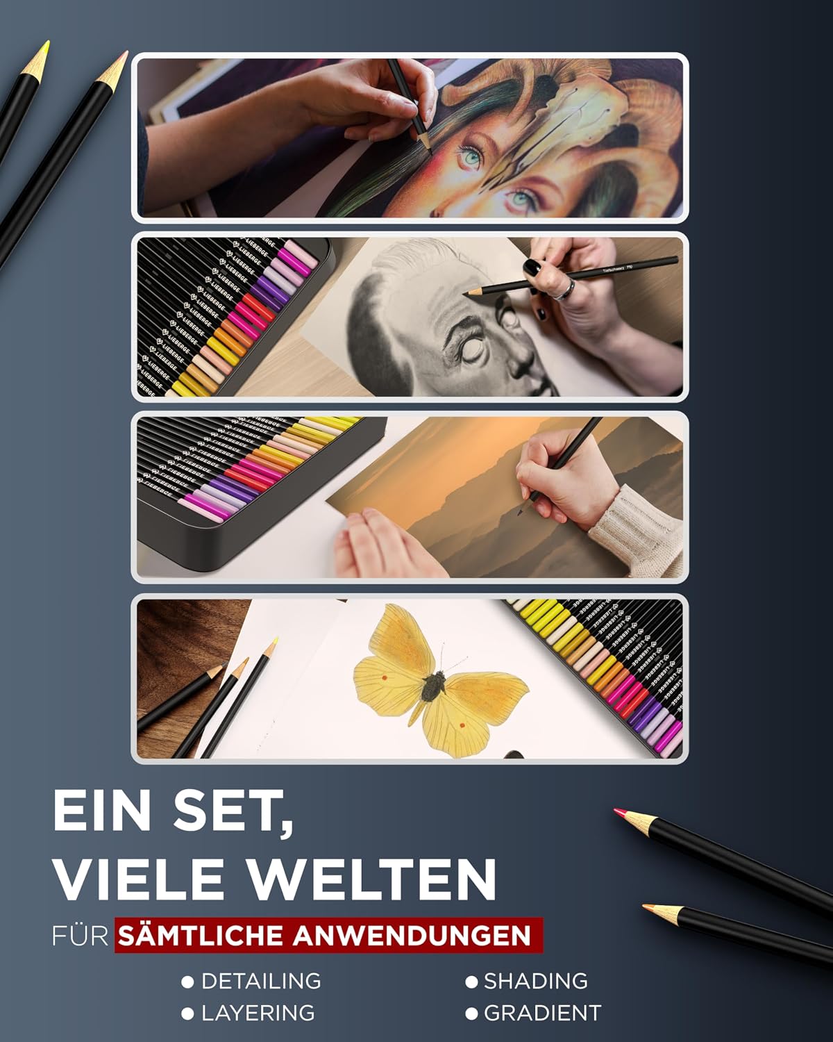 Thumbnail 3 de LIEBERGE Premium Buntstifte Set in Metallschatulle – 72 Farben, bruchsichere Minen, weiche Farbabgabe