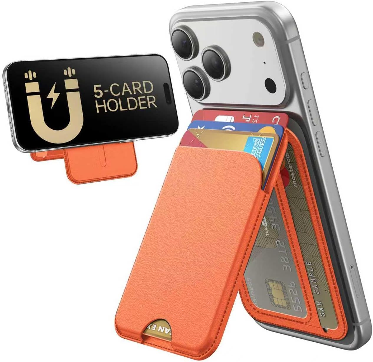 TWZKG for MagSafe Wallet: 5-card magnetic wallet stand with RFID blocking (Orange)