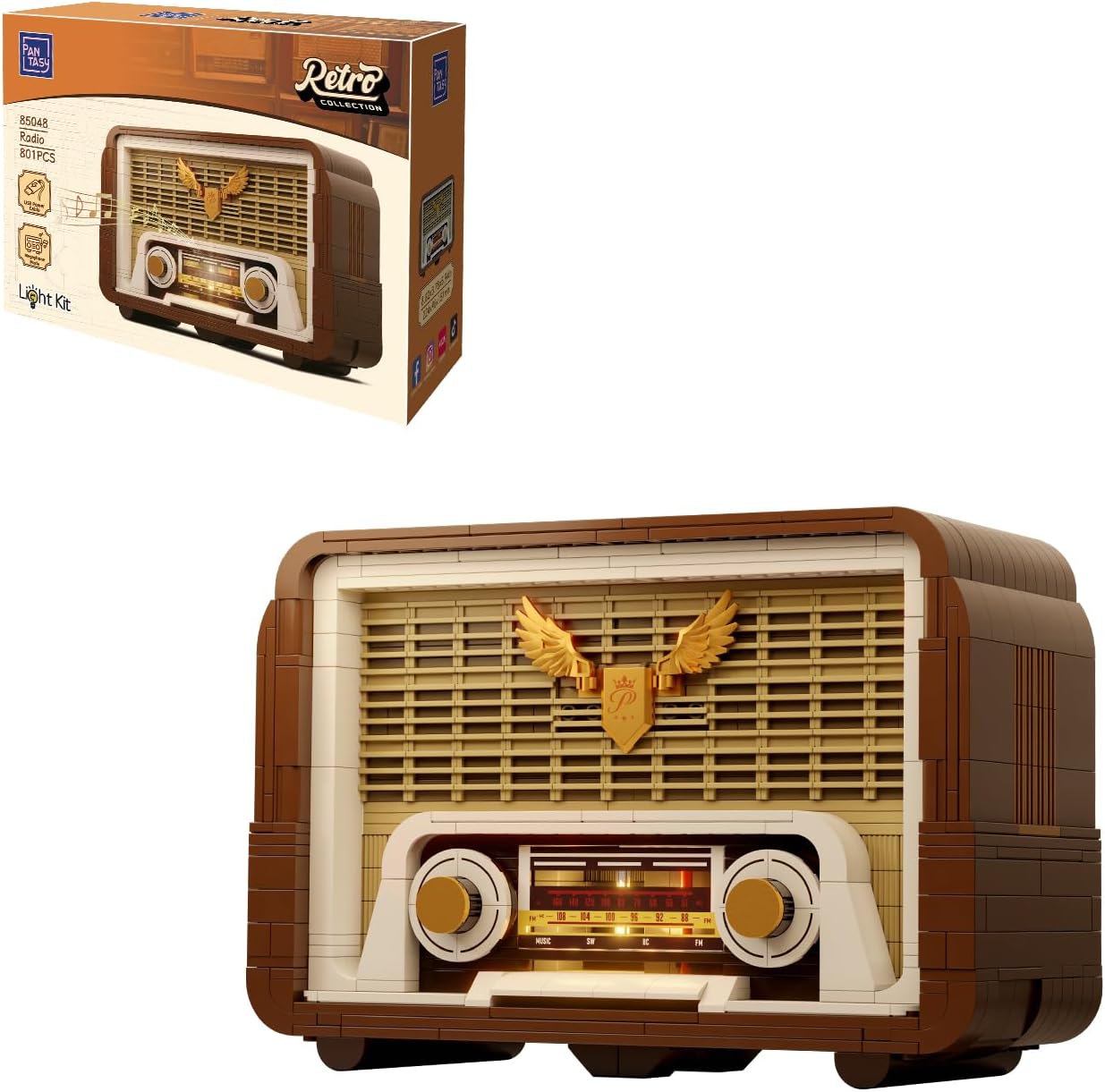 Detalle de PANTASY Vintage Radio Klemmbaustein-Set – Retro-Design trifft moderne Technik