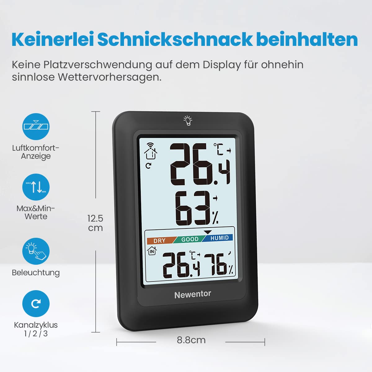 Thumbnail 1 de Newentor MAX MIN Thermometer innen außen – Funk-Wetterstation mit 1 Außensensor, VA-Display