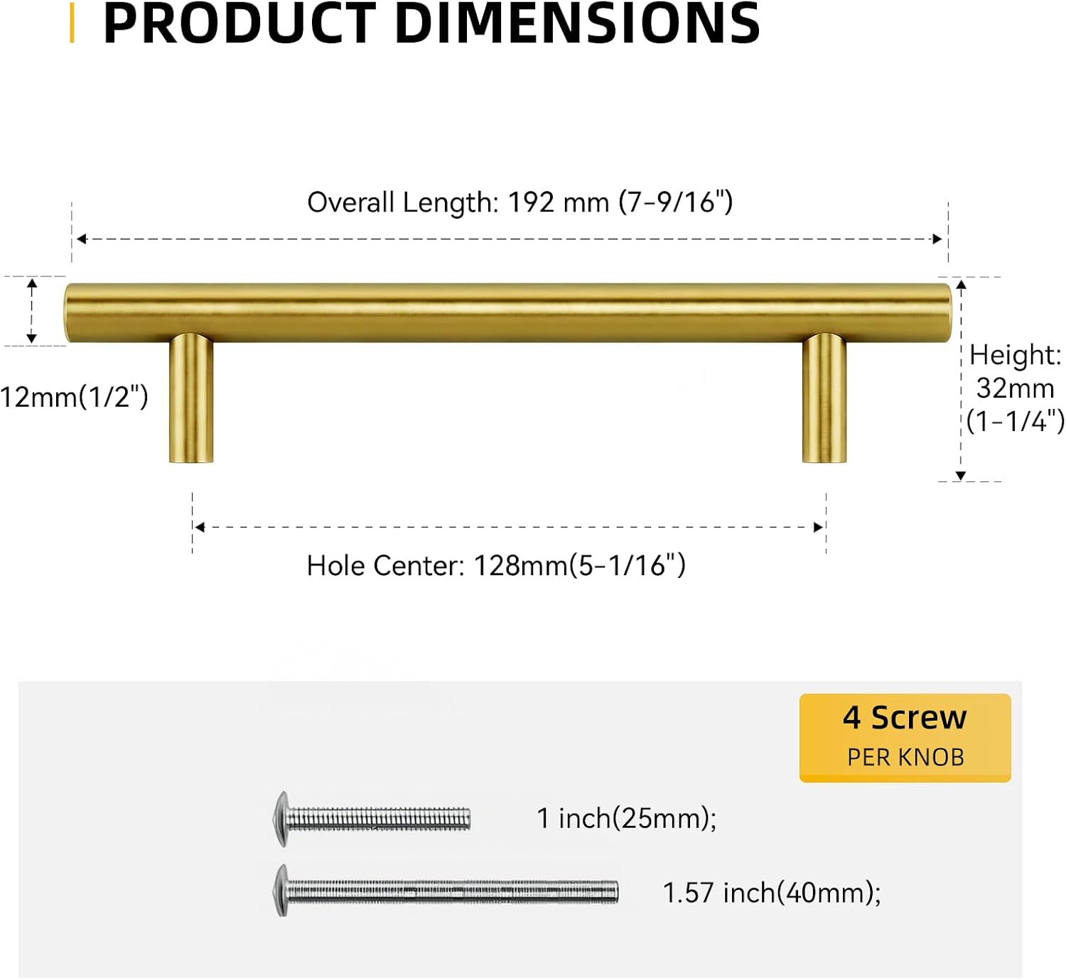 Thumbnail 1 de Goldenwarm LS201GD128 Cabinet Pulls, 10-Pack, Brushed Brass, 5-Inch Centres