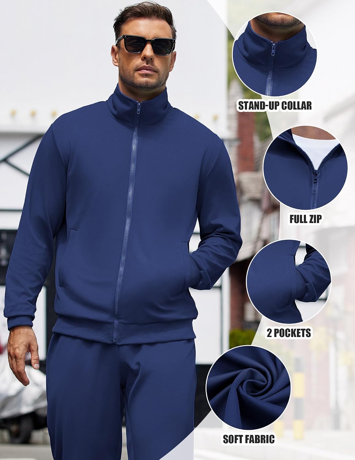 Detalle 2 de COOFANDY Men's Full-Zip Tracksuit Set with Lightweight Polyester Jacket and Pants
